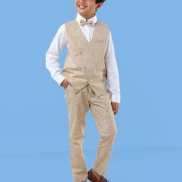 Robo Fry Cotton Linen Knit Full Sleeves Solid Party Suit with Bow - Beige-picture-18