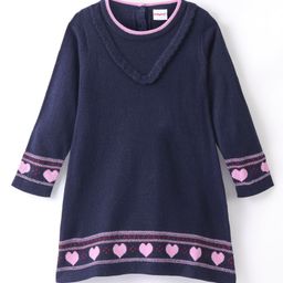 Babyhug Acrylic Knit Full Sleeves Woollen Dress With Heart Design - Purple-image-40