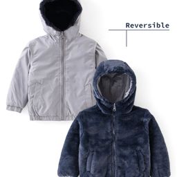 Babyhug Full Sleeves Solid Colored Reversible Jacket with Pockets - Silver-picture-22