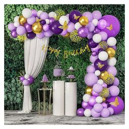 Bubble Trouble Purple White & Gold Butterfly Theme Happy Birthday Diy Kit With White Tulle Net Cloth For Decoration- 83 Pcs-32