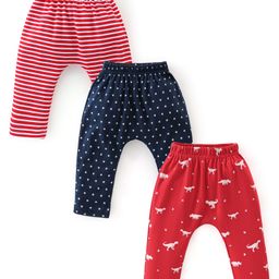 Babyhug Cotton Knit Full Length Striped & Dion Printed Diaper Pants Pack of 3 - Multicolour-picture-17