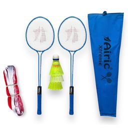 Airic Classic Double Shaft Xtreme Set with 3 Plastic Shuttles and Net Badminton Kit (Blue)-0