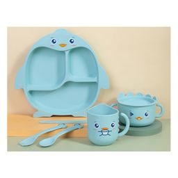 Elecart Eco-Friendly Penguin Design Bamboo Fiber Kids Dinner Set  with Cutlery Bowl & Cup  - Color May Vary-15