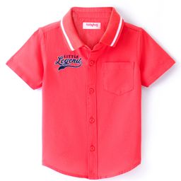Babyhug Cotton Woven Half Sleeve Regular Rib Collar Solid Shirt with Text Embroidery - Red-image-64