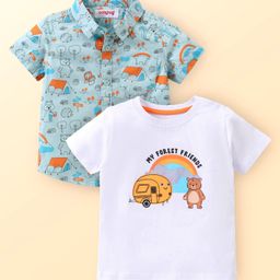 Babyhug Cotton Woven Printed Half Sleeves  Shirt With T-Shirt - Multicolour-image-101