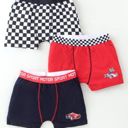 Bodycare Cotton Knit Trunks With Checks & Cars Print Pack of 3 -Black Navy Blue & Red-image-26