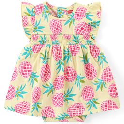 Babyhug 100% Cotton Knit Half Sleeves Pineapple Printed Frock Style Onesie - Pink-image-25