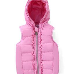 Babyhug Sleeveless Solid Colour Padded Hooded Jacket With Frill Detailing - Pink-image-20
