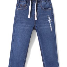 Babyhug Full Length Washed Denim Jeans With Stretch & Text Print - Navy Blue-image-88