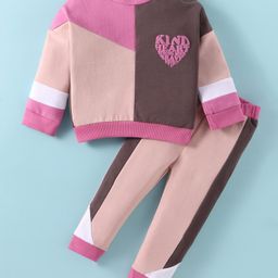 ToffyHouse Knit Full Drop Shoulder Sleeves T-Shirt & Joggers Set With Cut & Sew Design & Text Print - Dark Pink-image-30