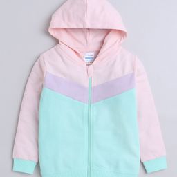 BUMZEE Cotton Looper Full Sleeves Cut & Sew Hooded Sweat Jacket - Green & Pink-image-96