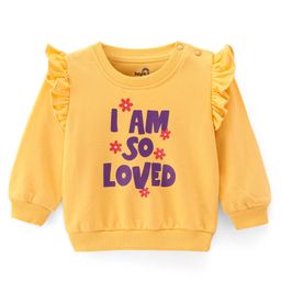 Doodle Poodle 100% Cotton Light Weight Looper Knit Full Sleeves Sweatshirt with Text Print & Frill Detailing - Yellow-image-53