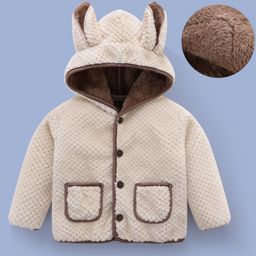 Kookie Kids Full Sleeves Winter Fur Jacket with 3D Deer Applique & Pockets - Beige-image-97