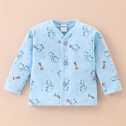 Tango Interlock Knit Full Sleeves Jhabla with Text Print - Aqua Blue-28