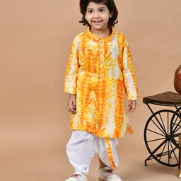 MoMaa Pure Cotton Full Sleeves Tie Dye Dhoti Kurta Set - White & Yellow-picture-37