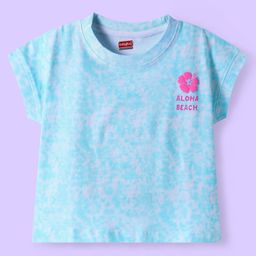 BABYHUG Cotton Knit Half Sleeves T-Shirt with Aloha Beach Text Print - Light Blue-image-29