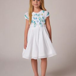 Cherry Crumble By Nitt Hyman Half Puffed Sleeves Floral Shaped Sequins Embellished Bow Applique Detailed Dress - White-image-22