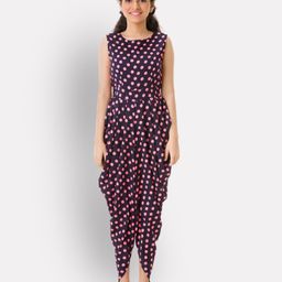 Uptownie Sleeveless Polka Dots Printed Dhoti Style Jumpsuit - Black-image-40