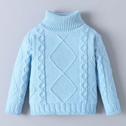 Mark & Mia Viscose Full Sleeves Pullover Sweater With Turtle Neck Cable Knit Design - Light Blue-image-94