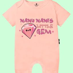 The Peppy Tend 100% Cotton Family Theme Half Sleeves Nanu Nanis Little Gem Printed Romper - Peach-image-4