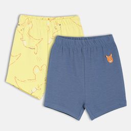 MINI KLUB Cotton Knit Pack Of 2 Animal Printed & Patch Detailed Shorts - Yellow & Blue-picture-45