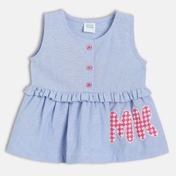 MINI KLUB Cotton Knit Sleeveless MK Text Patch Detailed Peplum Top - Light Blue-image-19