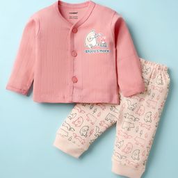 CUCUMBER Sinker Knit Full Sleeves Night Suit with Animal Print - Pink-image-60