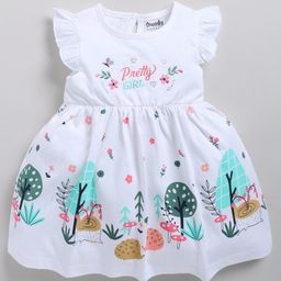 Snuggly MONKEY Cotton Jersey Frill Sleeves Pretty Girl Text Embroidered & Floral Printed Dress - White-image-31