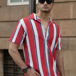 Powerlook Textured Striped Opaque Shirt-image-74