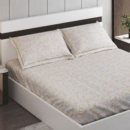 Home Centre Beige & Orange Printed Cotton 150 TC Single Bedsheet Sets - 2.54 m x 2.28 m-image-48
