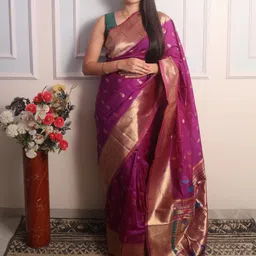 Royal Rajgharana Saree Ethnic Motifs Woven Design Zari Paithani Sarees-picture-13