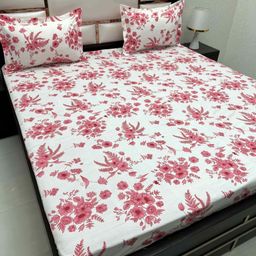 Pure Decor Pink & White Floral 350 TC Queen Bedsheet with 2 Pillow Covers-picture-34