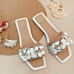 Bombay Brown Women Embellished Open Back Flats-24