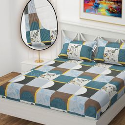 YaAkholic Multicoloured 210 TC Queen Bedsheet with 2 Pillow Covers-image-90