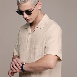 Calvin Klein Jeans Men Cuban Collar Linen Cotton Casual Shirt-image-68