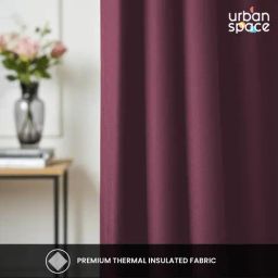 Urban Space Maroon & Black Polyester Window Curtain with Eyelets & Tieback - Set of 2 (5 ft) image 2