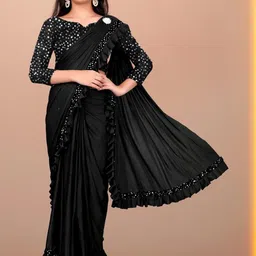 HARIOM FASHION Sequinned Saree-image-43
