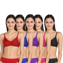 AROUSY Red & Blue Cotton Bras & Panties Set - Pack Of 5-15
