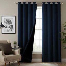 Urban Space Blue Polyester Door Curtain with Eyelets & Tieback - Set of 2 (7 ft)-32