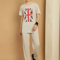 Vimal Jonney Grey Cotton Printed Sports T-Shirt Track Pant Set-image-34