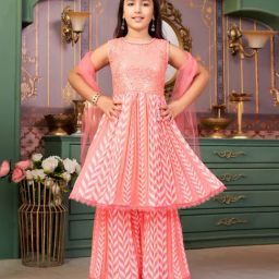 Aarika Girls Pink Embroidered Kurti Set-image-94