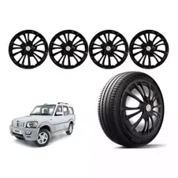 Auto Pearl BLK01 Press Type Wheel Cover with Retention Ring For Mahindra Scorpio (Pack of 4 Pcs)-94