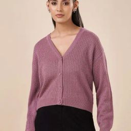 Akkriti by Pantaloons Purple Cotton Solid Cardigan-24