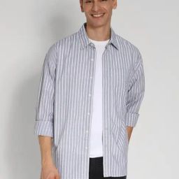 American Eagle Outfitters Grey Cotton Regular Fit Striped Shirt-picture-24