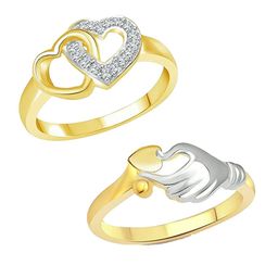Vighnaharta Set Of 2 Gold-Plated Cubic Zirconia Studded Combo Finger Ring-8
