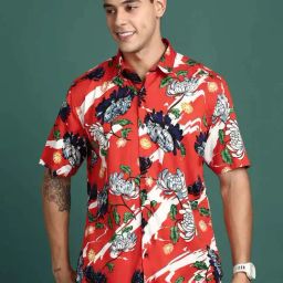 showoffff Showoff Orange Cotton Slim Fit Floral Print Shirt-picture-13