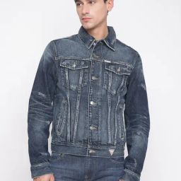 Guess Blue Cotton Regular Fit Solid Jacket-image-42