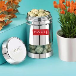 HAZEL Silver Stainless Steel Transparent Air Tight Container 600 ml-image-10