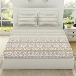 Spaces Gypsy Abstract White 144 TC Cotton Double Bedsheet With 2 Pillow Covers-18