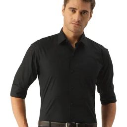 Hancock Black Cotton Slim Fit Shirt-image-66